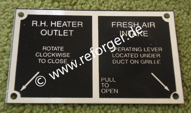 M998 Vehicle Heater Air Data Plate