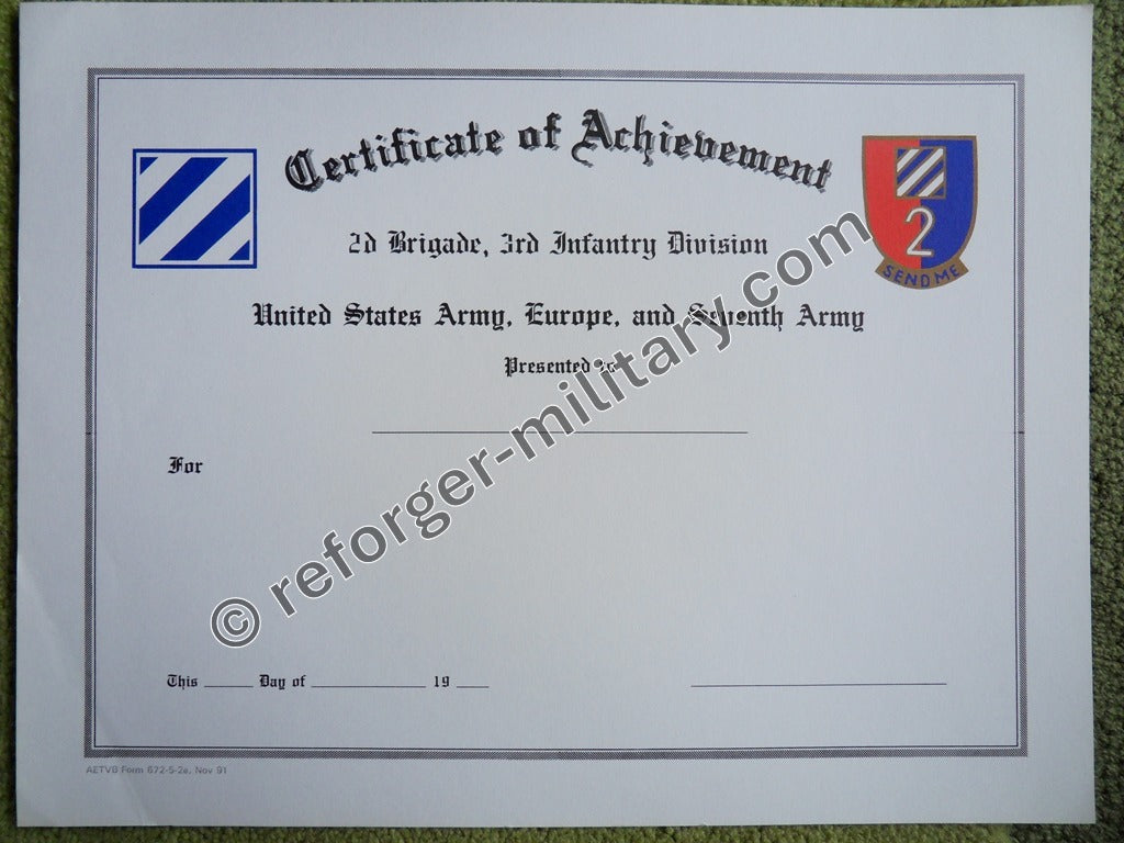 Urkunde der 3rd Infantry Division – Certificate of Achievement.