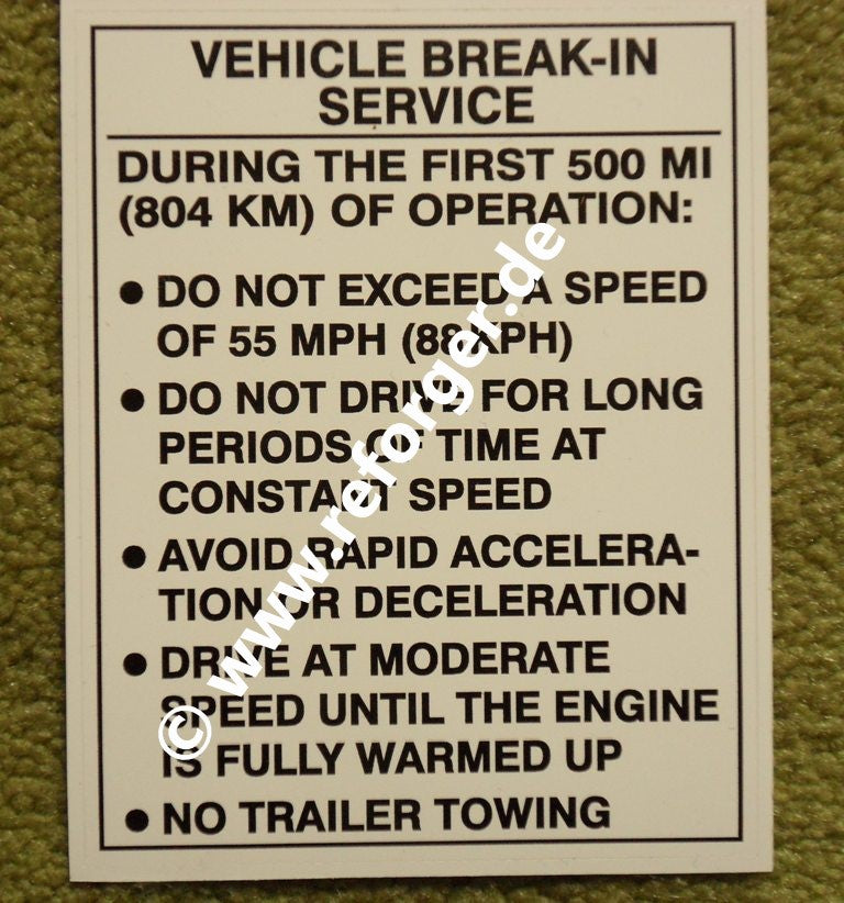 Decal, HMMWV M998 Vehicle BREAK-IN Service