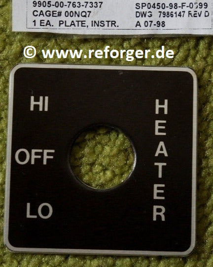 Hinweisschild / Data Plate passend zum M151 Heizungsschalter – HI-OFF-LO