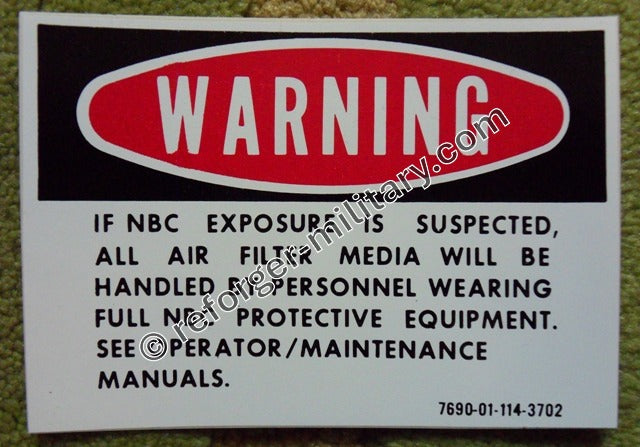 NBC Exposure Aufkleber für Militärfahrzeuge – Warnhinweis für den Luftfilter