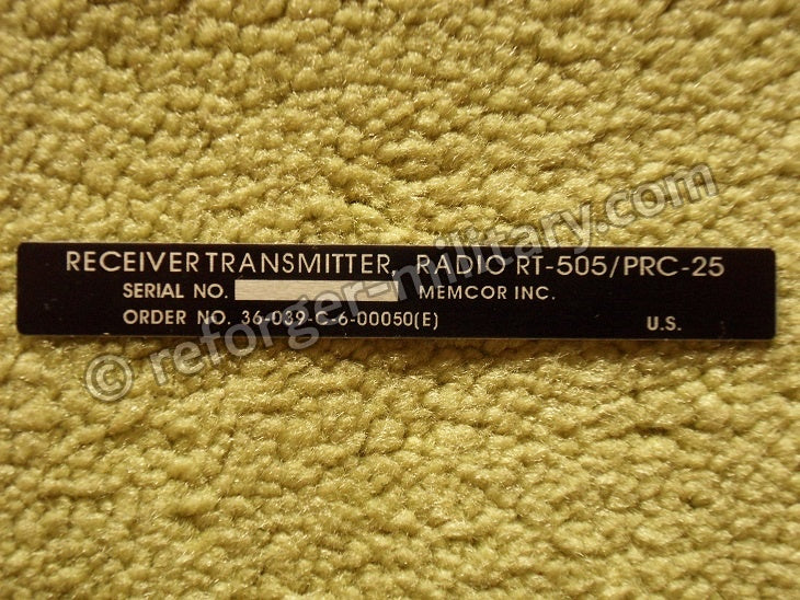 PRC-25 RT-505 MEMCOR Data Plate – Originales Typenschild US Army Funkgerät.
