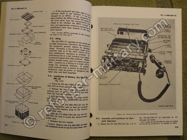 Detailansicht der PRC-77 US Army Bedienungsanleitung und des Manual