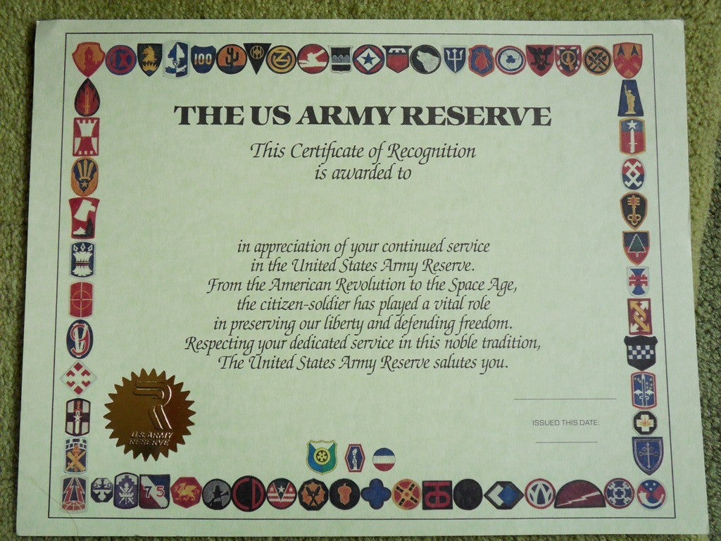 Certificate – The Army Reserve