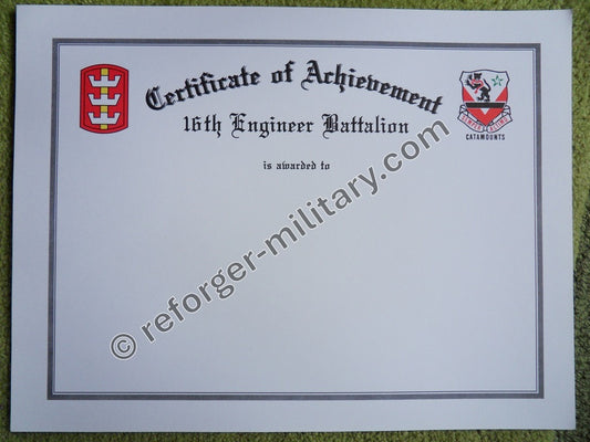 Urkunde des 16th Engineer Battalion – Certificate of Achievement.