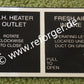 M998 Vehicle Heater Air Data Plate