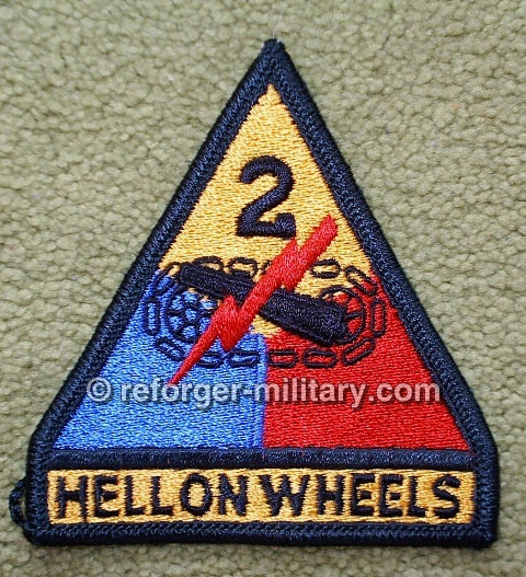 2nd Armored Division SSI Patch „Hell on Wheels“. Original US Army Abzeichen in hochwertiger Full Color Stickerei