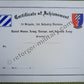Urkunde der 3rd Infantry Division – Certificate of Achievement.