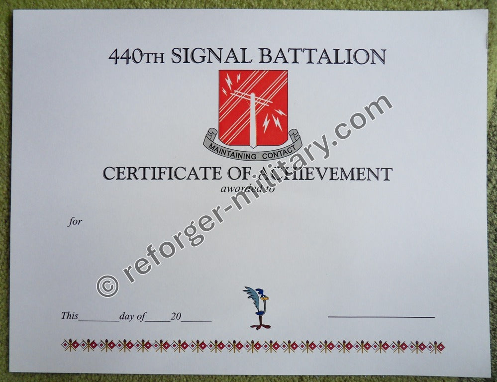 Urkunde des 440th Signal Battalion – Certificate of Achievement