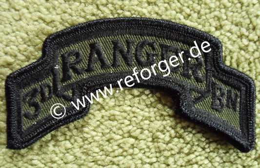 75th Ranger Regiment 3rd Battalion Patch: Bogenförmiger Aufnäher mit schwarzem Schriftzug auf grünem Hintergrund
