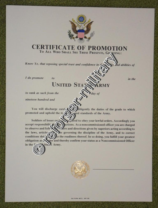 Army Promotion Certificat – Recognition for NCOs and Officers ...