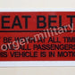 HMMWV M998 Seat Belts Warning Sticker