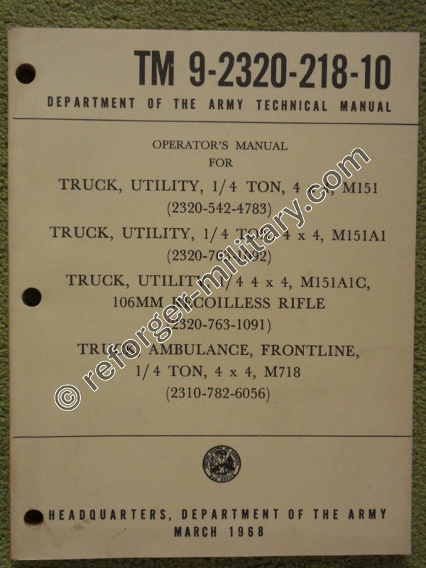 TM 9-2320-218-10 Fahrzeughandbuch – Detaillierte Bedienungsanleitung für den Ford Mutt M151