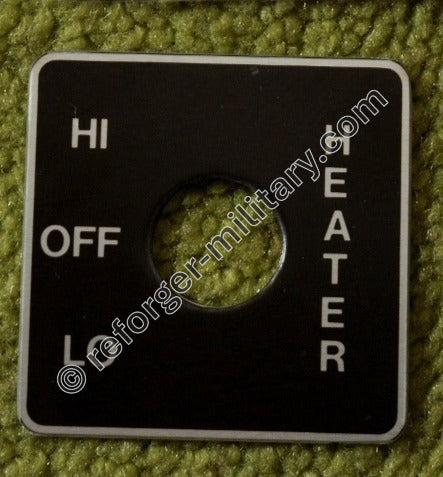 Hinweisschild / Data Plate für Heizungsschalter HI‑OFF‑LO im US Army M151