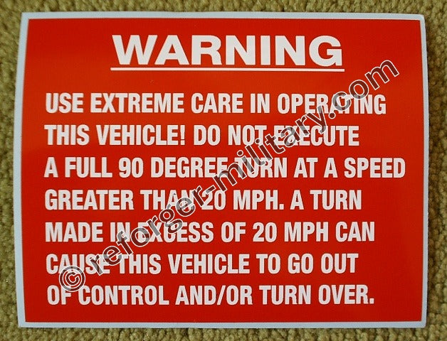 Warnaufkleber "Turn Over" für Ford MUTT M151 