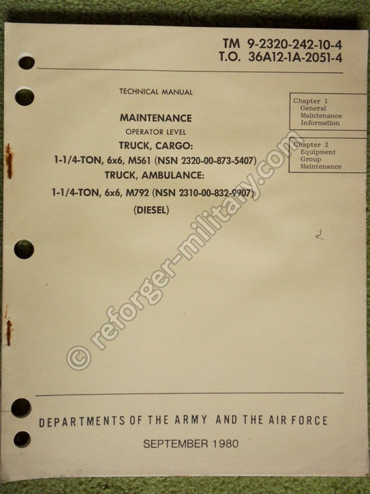 M561 Fahrzeug Maintenance Manual TM 9-2320-242-10-4