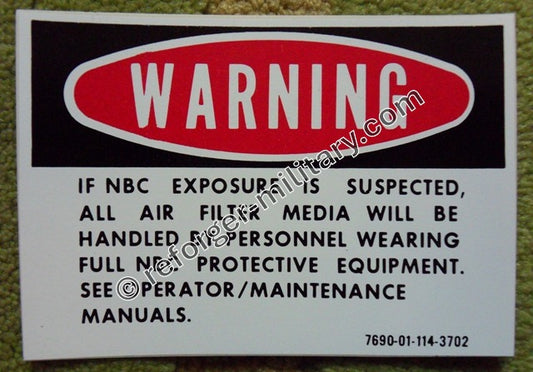 NBC Exposure Aufkleber für Militärfahrzeuge – Warnhinweis für den Luftfilter