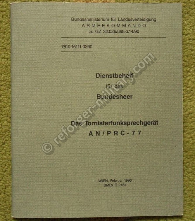 Originaler ÖBH Dienstbehelf für das PRC-77 Funkgerät – Offizielles Bundesheer Handbuch zur Bedienung