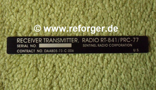 PRC-77 Data Plate – Typenschild für Funkgerät