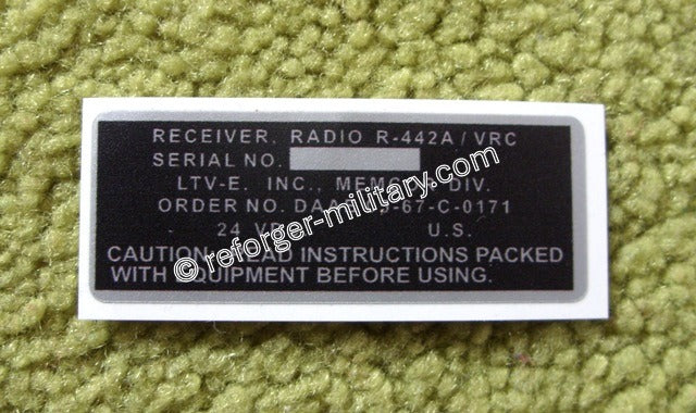 Data Plate, Aufkleber, Typenschild für R-442/VRC. – Reforger Military ...