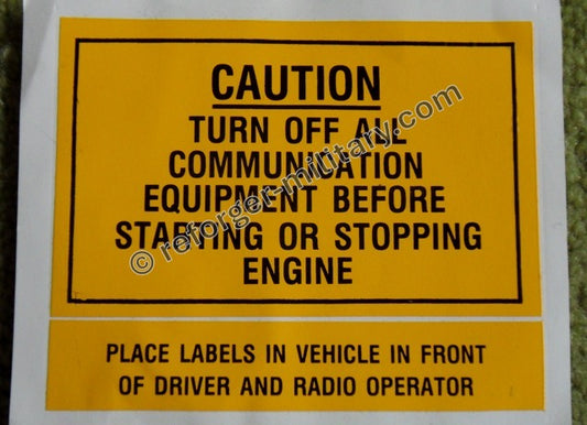 Aufkleber Turn Off Communication – Warnhinweis für Militär-Funkgeräte und Fahrzeuge