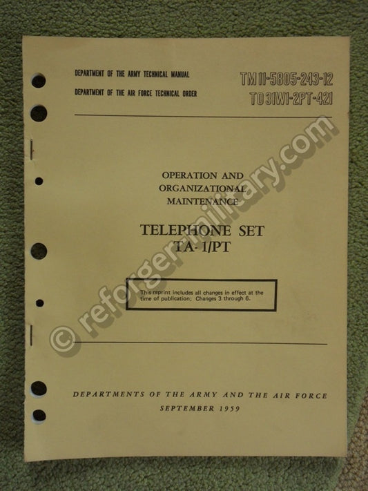 Original US Army Technical Manual TM 11-5805-243-12 – Handbuch für TA-1/PT Feldtelefon (Bedienung & Instandsetzung)