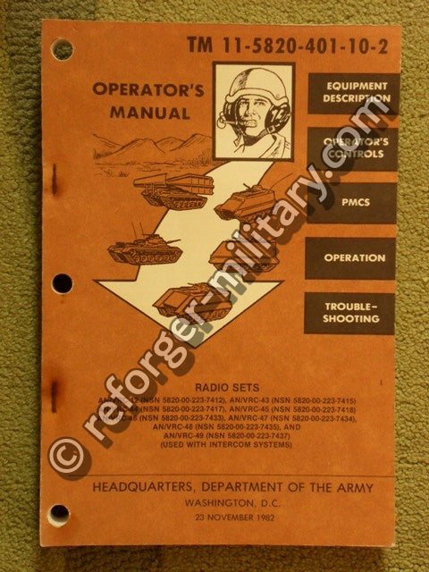Original US Army TM 11-5820-401-10-2 – Handbuch für VRC-12 Funk-Installation und Intercom Set-up in Fahrzeugen