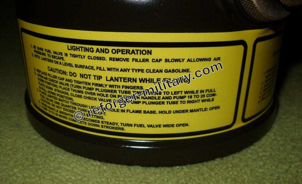 US Army Coleman Benzinlampen-Aufkleber "Lighting and Operation