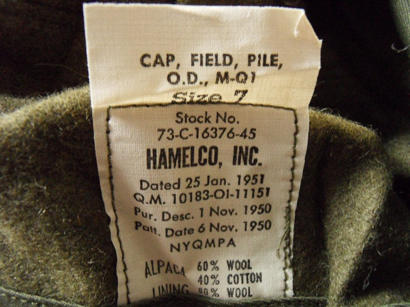 US Field Cap Pile M-1951 Label