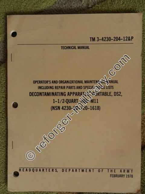 US-Militär-Bedienungs- und Wartungshandbuch für Decontamination Apparatus Portable DS2