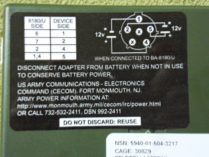 Adapter Battery Eliminator J-6632/U